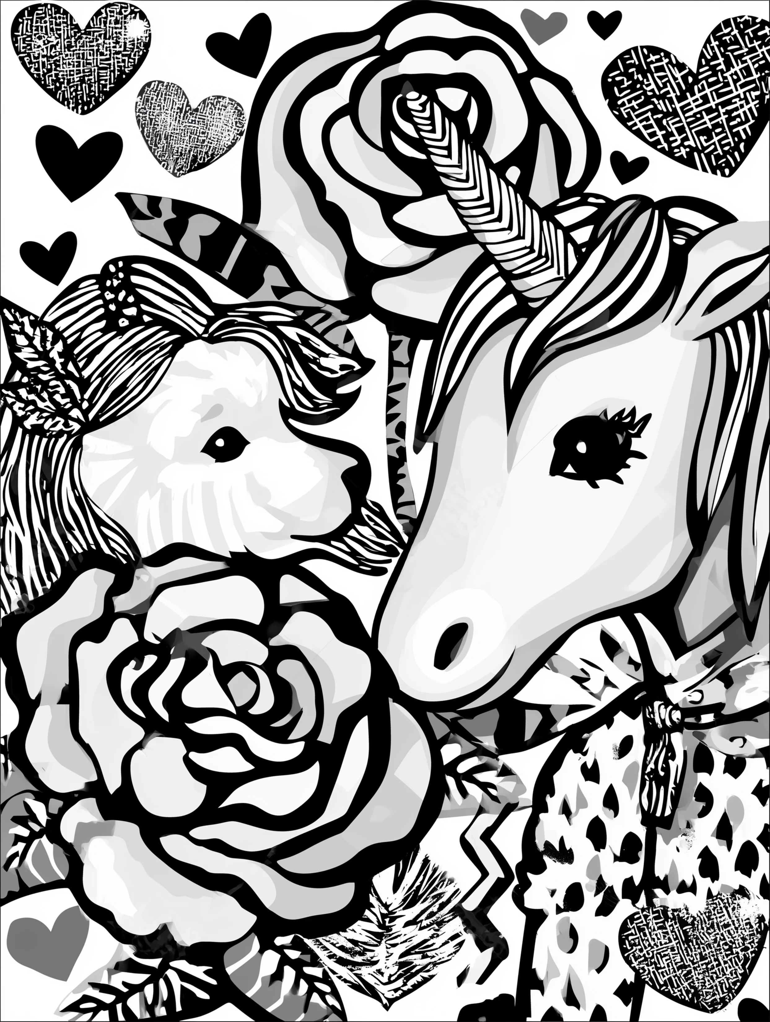 Free printable unicorn coloring page for adults featuring a cute dog with a unicorn